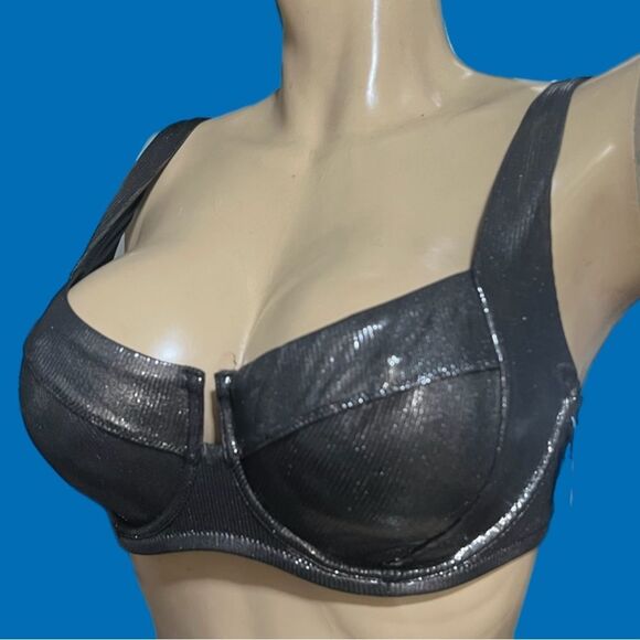 Victorias Secret Swim Full Coverage Unlined Lace up back Bikini Top gray 36DD - Picture 2 of 4